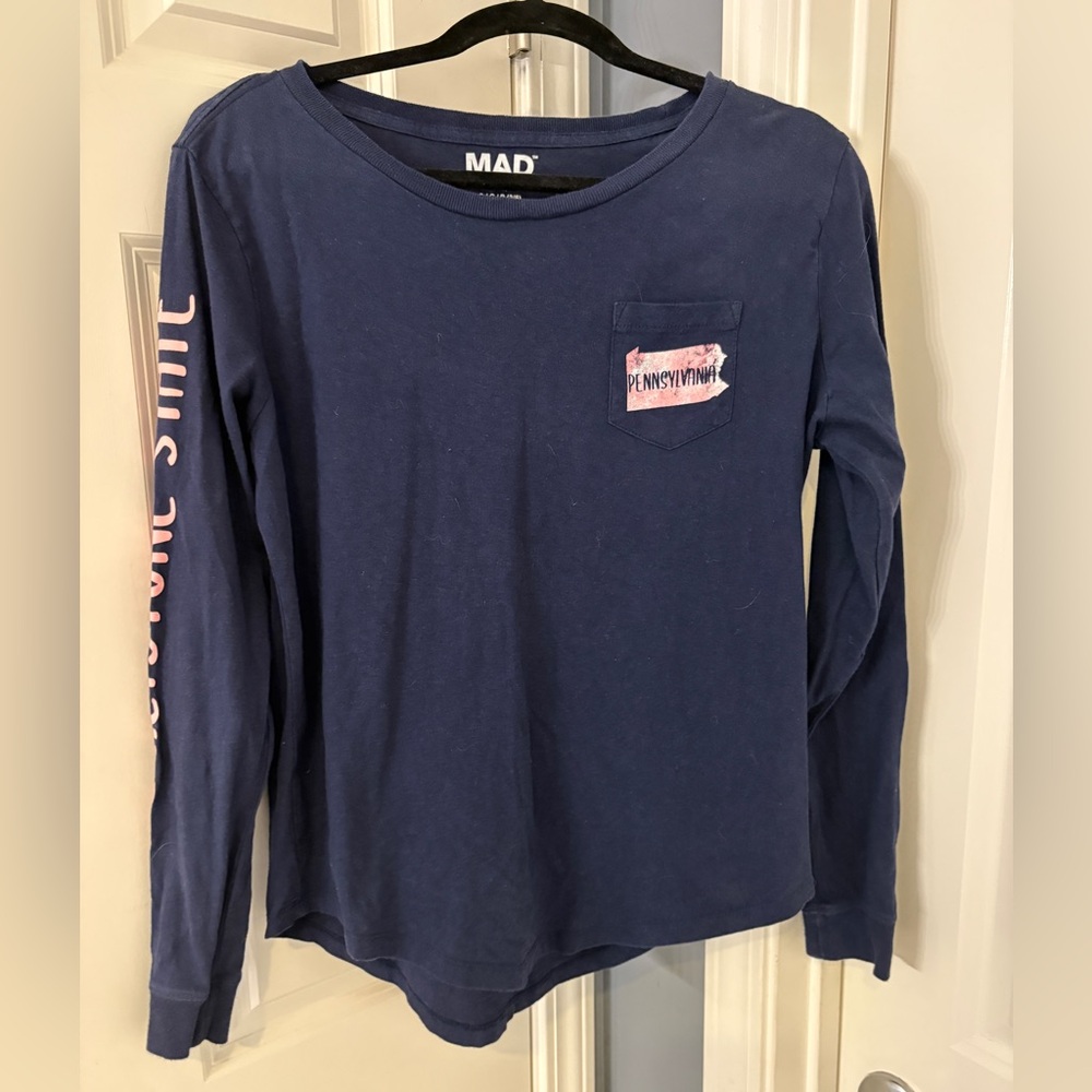 MAD Engine Pennsylvania Navy Long-Sleeve Tee with Pink Accent Pocket